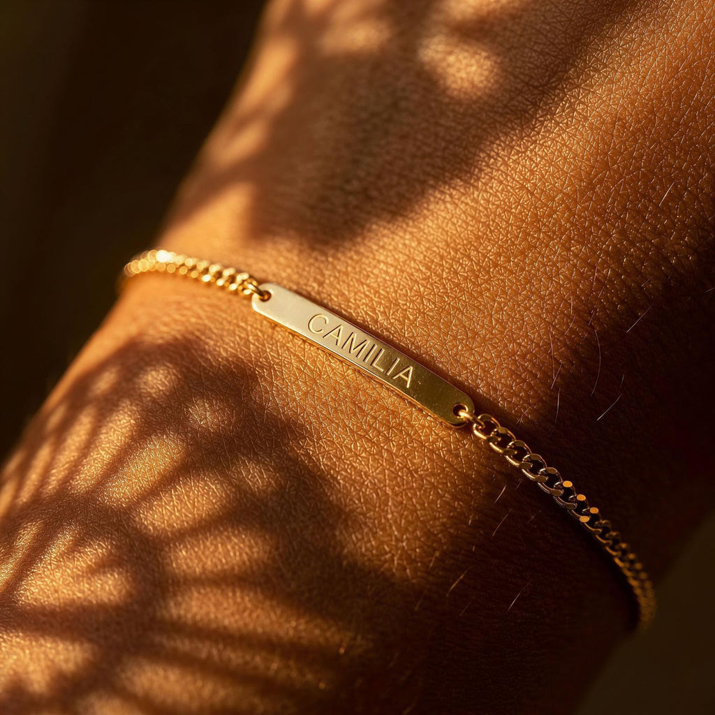 The Linear Custom Bar Bracelet | 18K Gold Plated Minimalist Engraved Piece