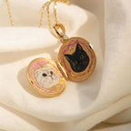 Custom Pet Portrait Locket Necklace | Personalized Moon & Stars Memorial Keepsake Jewelry for Pet Fur or Photo