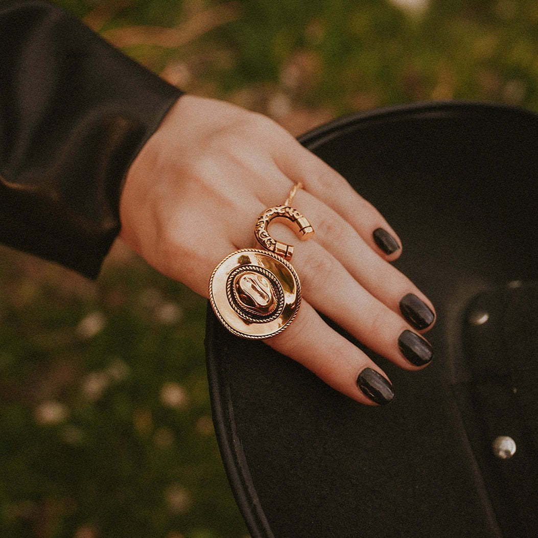 The Midnight Outlaw Ring Set | Vintage Gothic 18K Gold Plated Cowboy Hat & Horseshoe Statement Rings