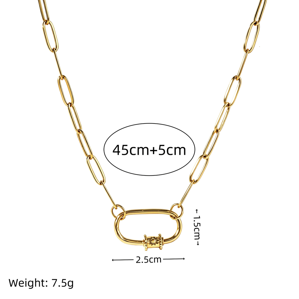 Astra Sunburst Carabiner Paperclip Chain Necklace | 18K Gold Plated Waterproof DIY Charm Holder Choker