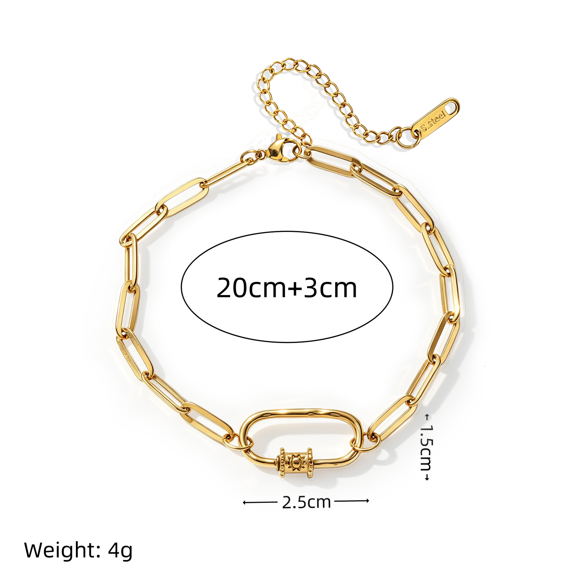 Astar Sunburst Carabiner Paperclip Chain Bracelet | 18K Gold Plated Waterproof DIY Charm Holder Jewelry