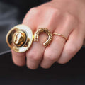 The Midnight Outlaw Ring Set | Vintage Gothic 18K Gold Plated Cowboy Hat & Horseshoe Statement Rings