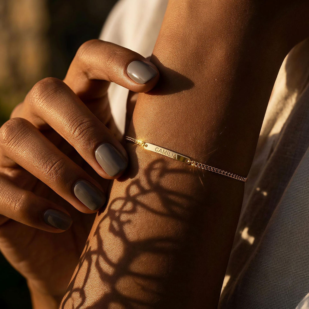 The Linear Custom Bar Bracelet | 18K Gold Plated Minimalist Engraved Piece