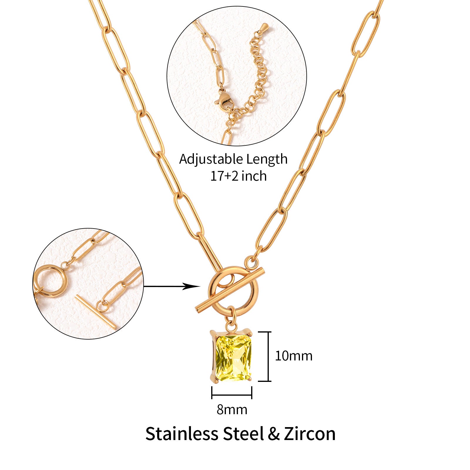 The Luna Birthstone Toggle Necklace | 18K Gold & Emerald-Cut Zircon