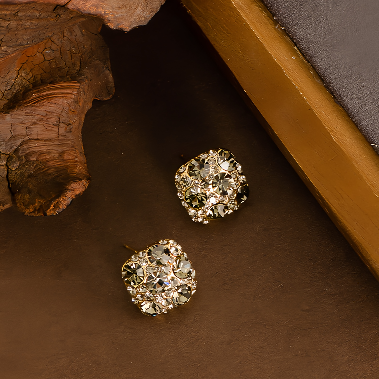 The Amber Radiant Square Studs | S925 Sterling Silver Smoky Zircon Piece