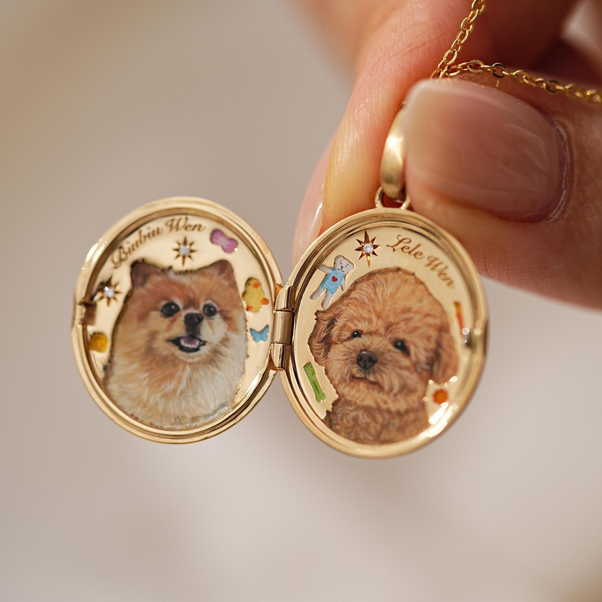 Custom Pet Portrait Locket Necklace | Personalized Moon & Stars Memorial Keepsake Jewelry for Pet Fur or Photo