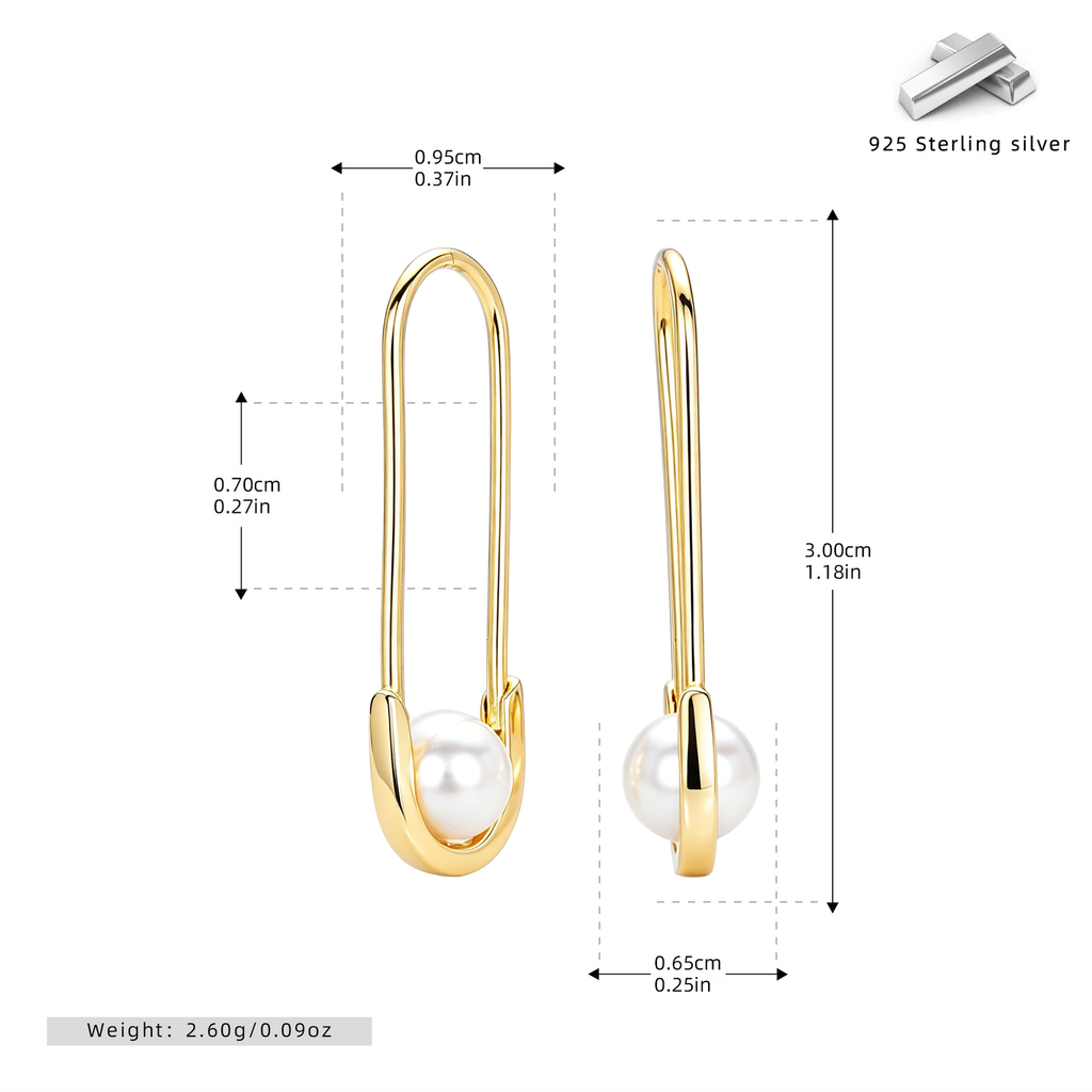 The Rebel Pearl Safety Pin Hoops | 18K Gold Plated Freshwater Pearl Earring