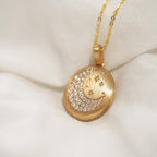 Custom Pet Portrait Locket Necklace | Personalized Moon & Stars Memorial Keepsake Jewelry for Pet Fur or Photo