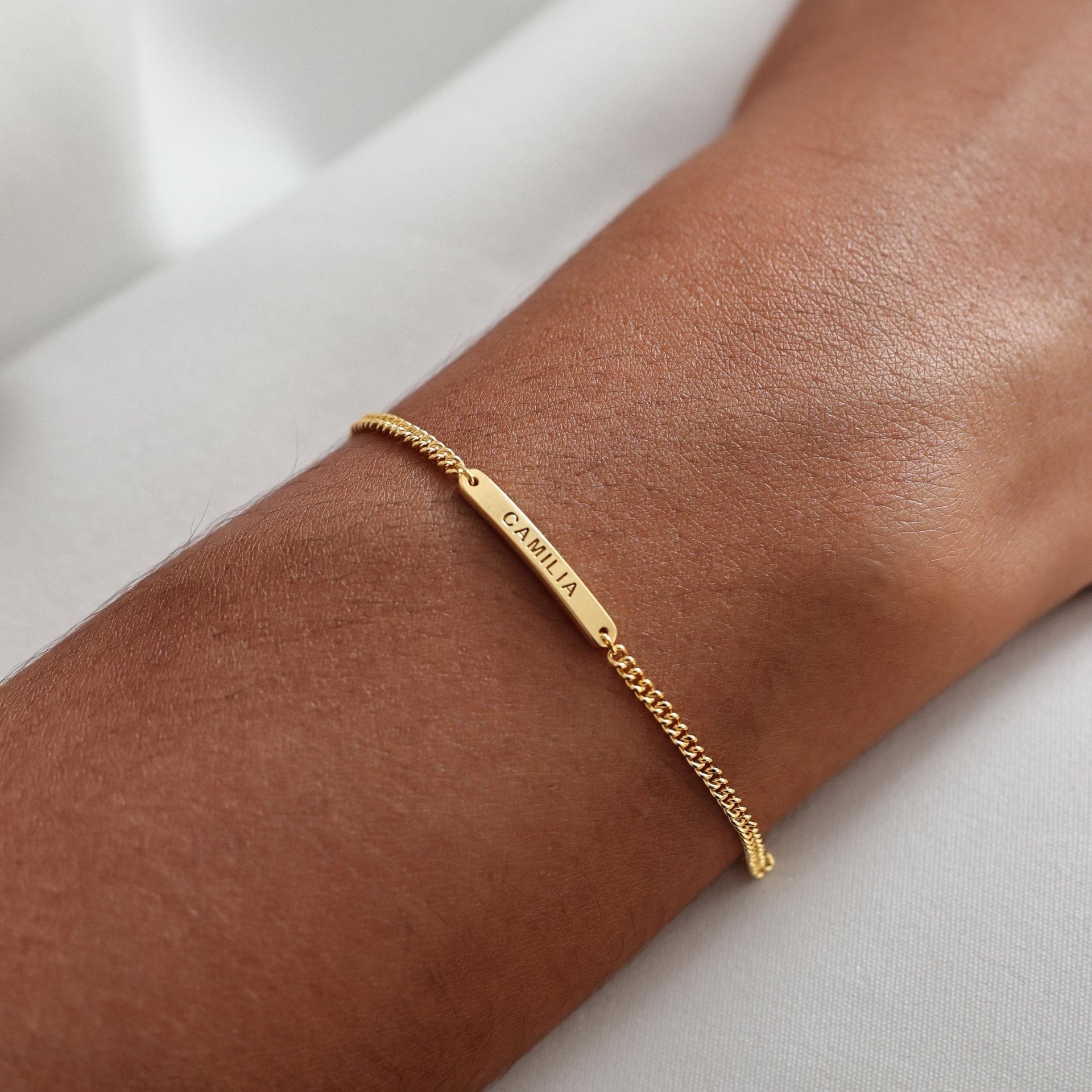 The Linear Custom Bar Bracelet | 18K Gold Plated Minimalist Engraved Piece