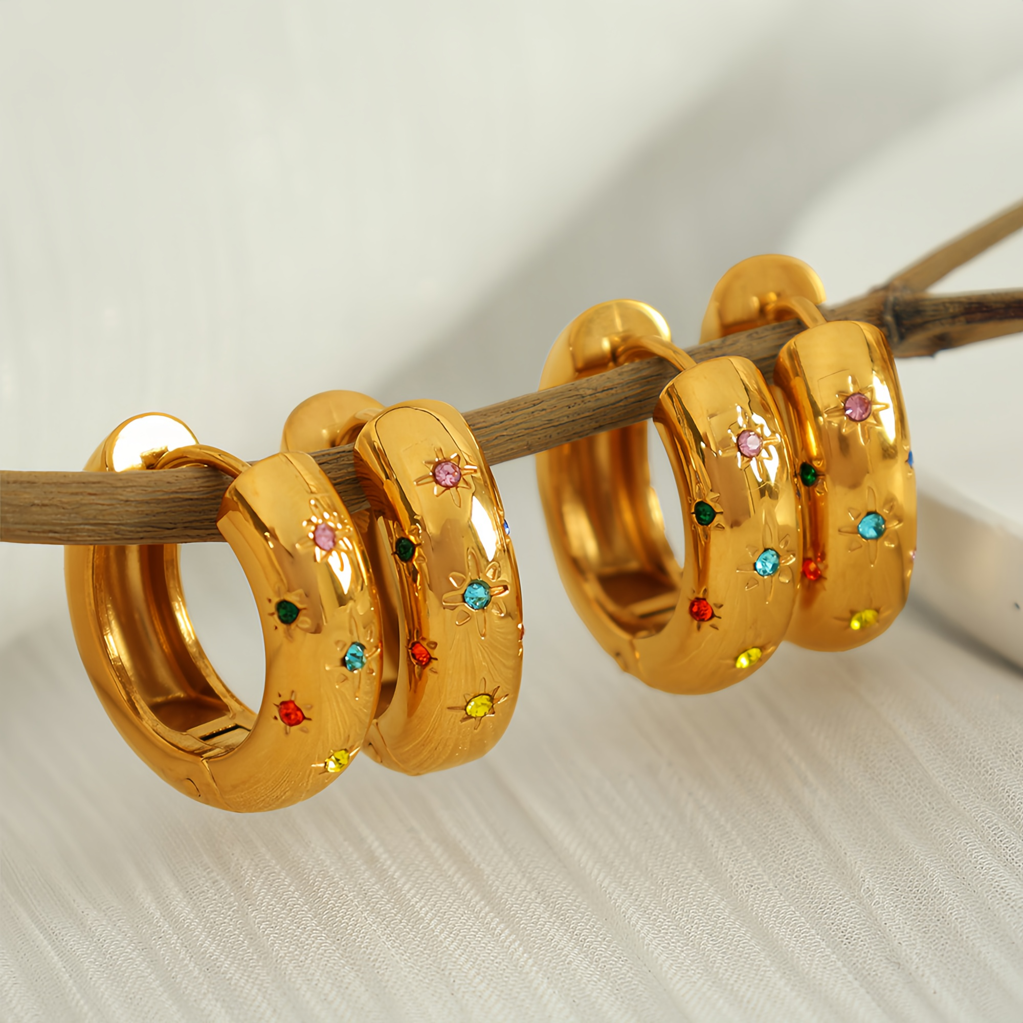 The Chroma Cosmic Chunky Hoops | 18K Gold Plated Colorful Starburst Earring