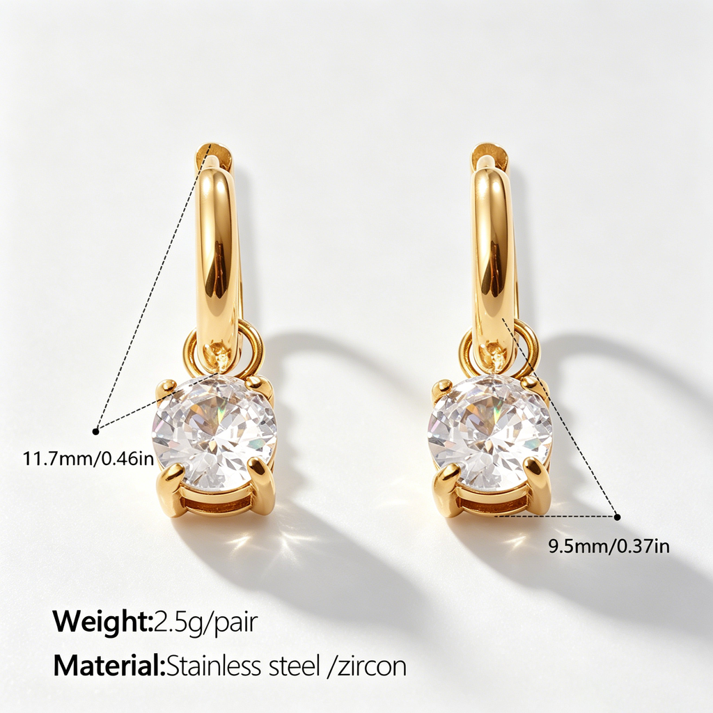 The Lumina Solitaire Huggies | 18K Gold Plated Floating Round Crystal Drop Earrings