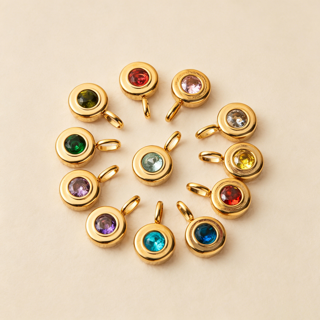 The Aura Prism Birthstone Charm | 18K Gold Plated Faceted Gemstone Pendant