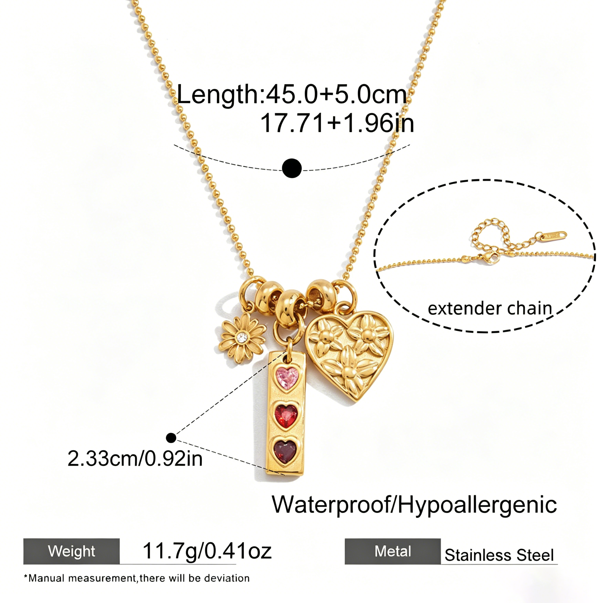 Aura Daisy & Heart Charm Necklace Set - 18K Gold PVD Waterproof
